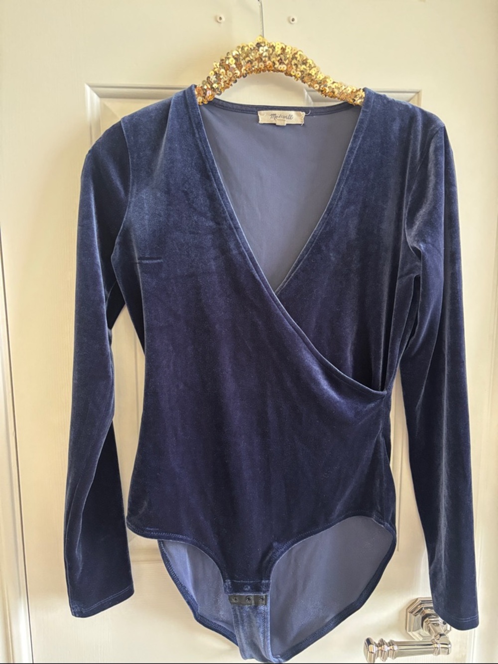Madewell Velvet Wrap Bodysuit - Navy Blue